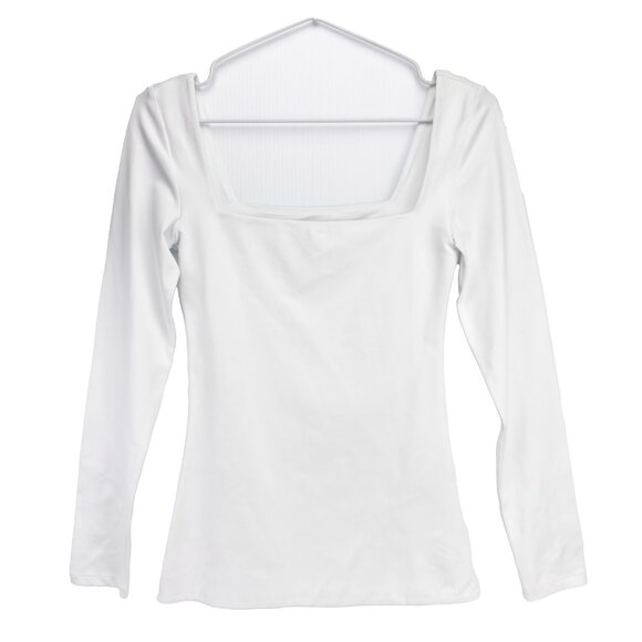 ARITZIA CONTOUR Squareneck Long Sleeve Double-Layer Stretch White Top Size S - Picture 3 of 7